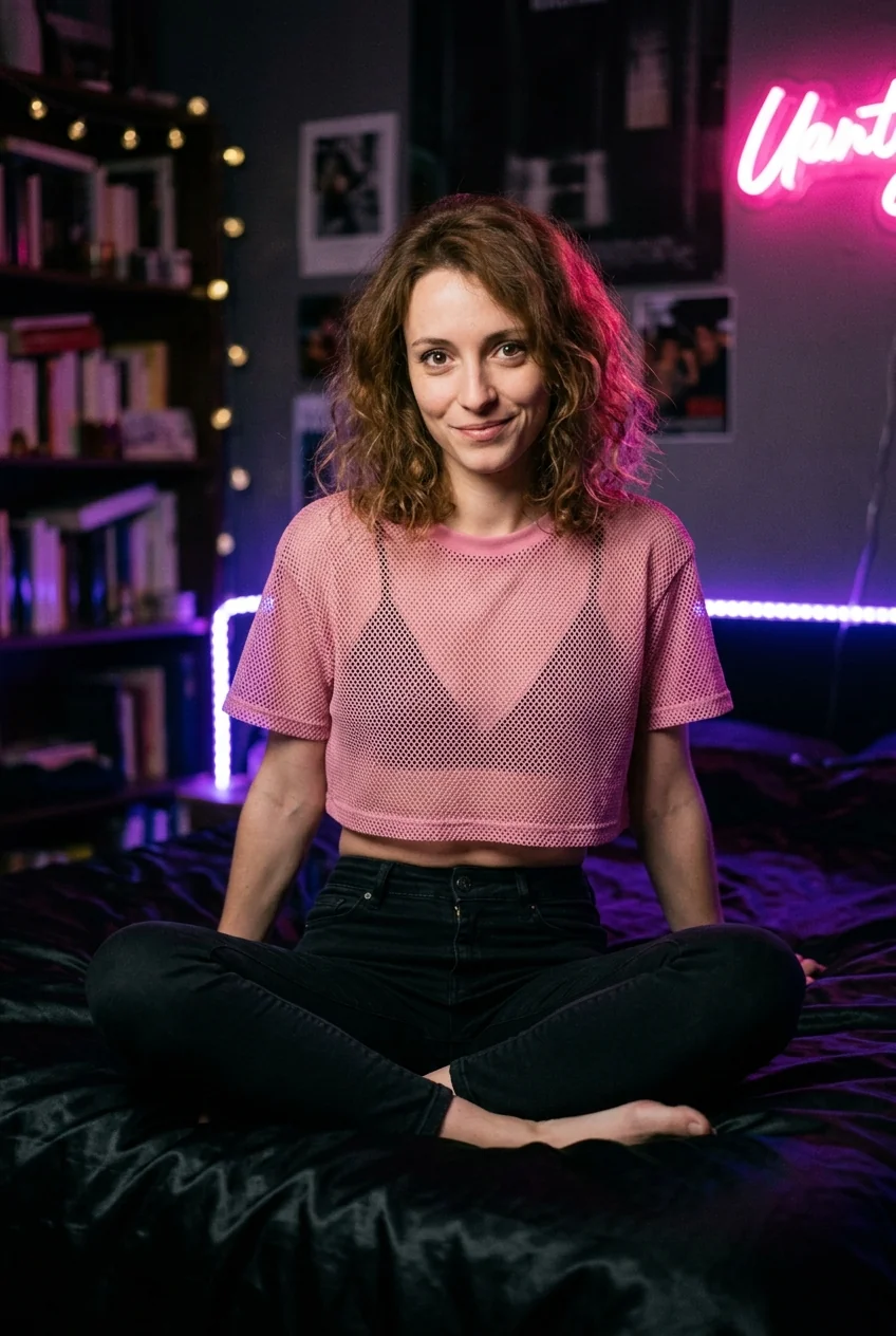 Sophie, ta petite étudiante chaude de Paris pour le branle au tel — portrait néon rose et violet